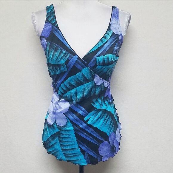 VINTAGE Robby Len Purple Plumbago Dress Swimsuit - Picture 2 of 13